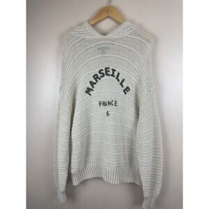 Forever 21 Women Marseille France Hooded Sweater L Cream Embroidered Hoodie